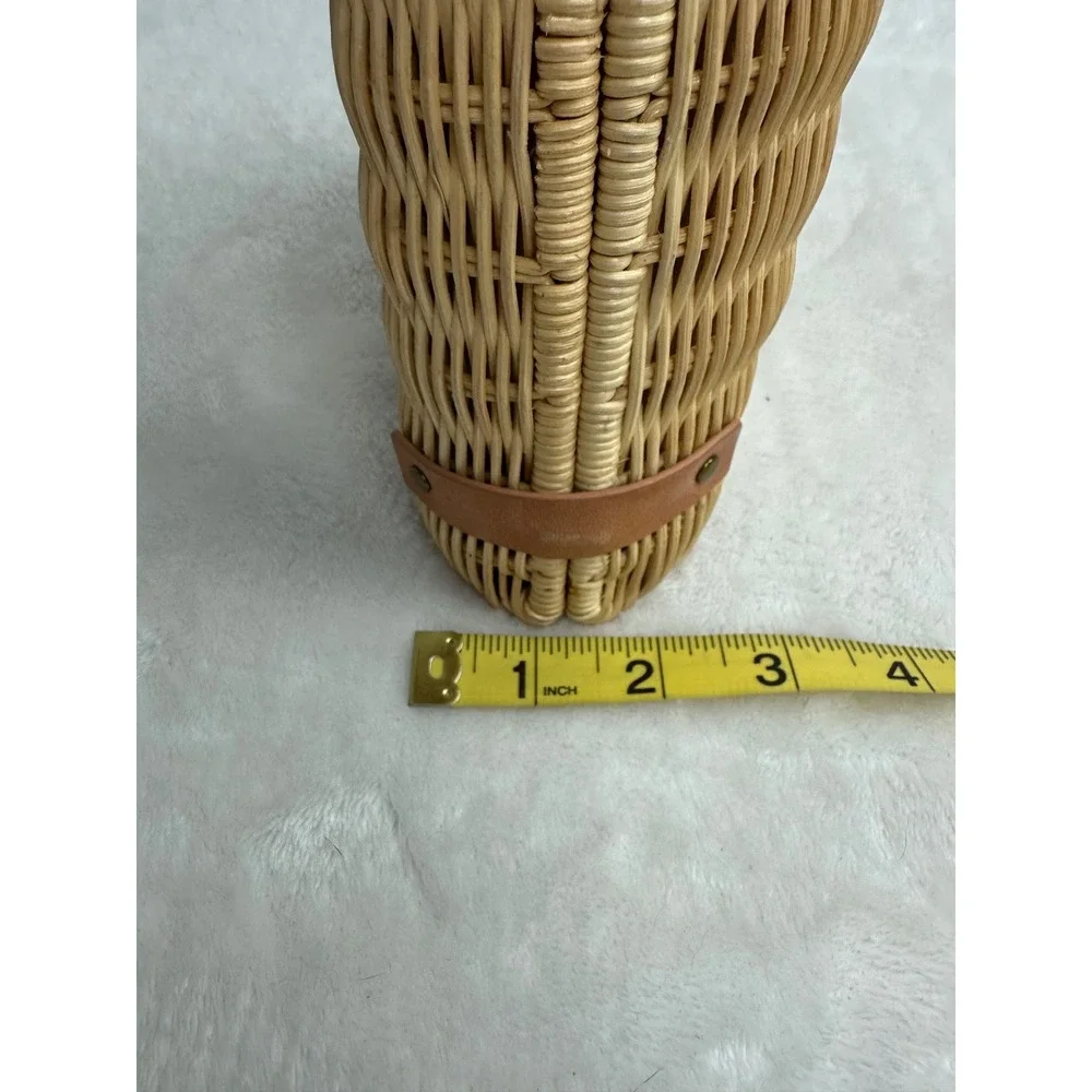 J.Crew Clutch Women OS Tan Woven Fan Rattan Leather Trim Half Moon